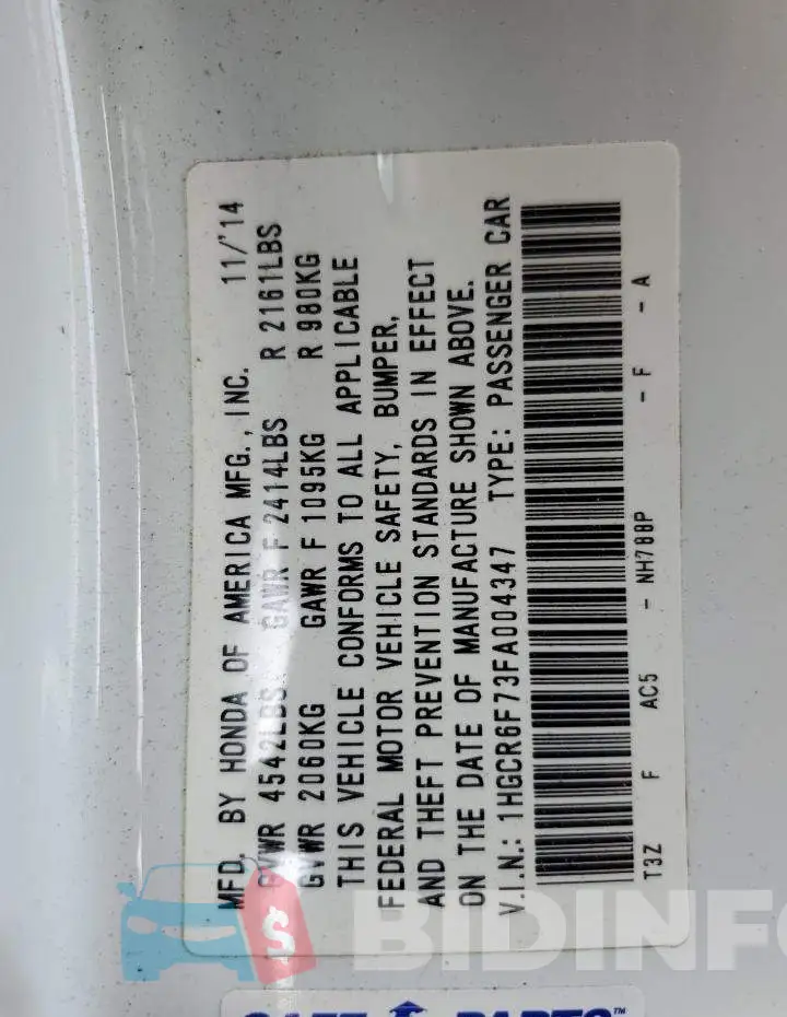 1HGCR6F73FA004347 Photo# 12
