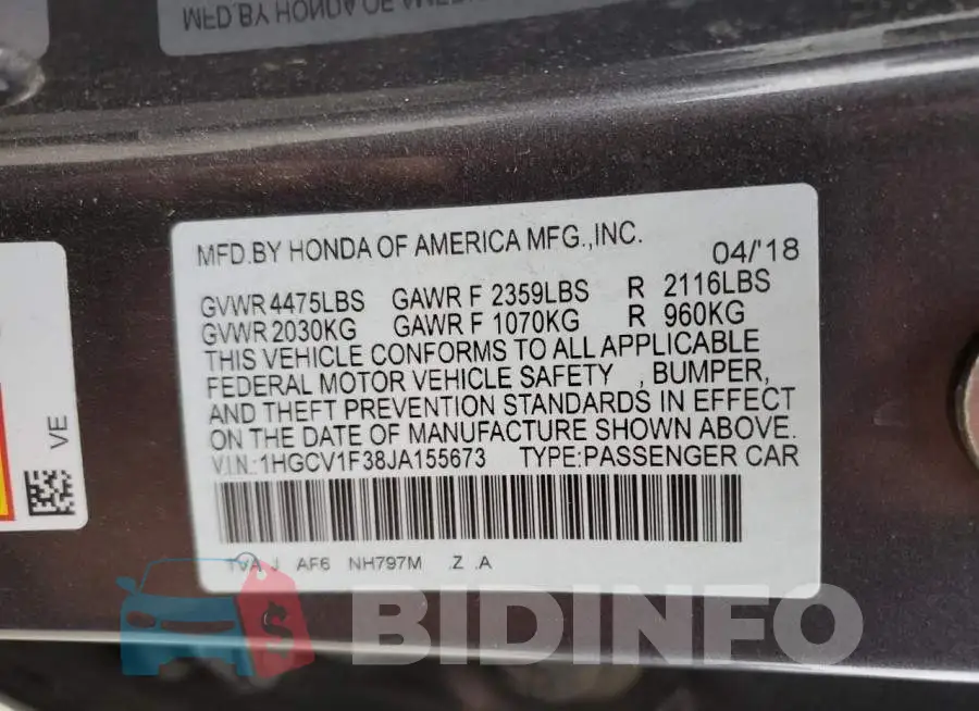 1HGCV1F38JA155673 Photo# 12