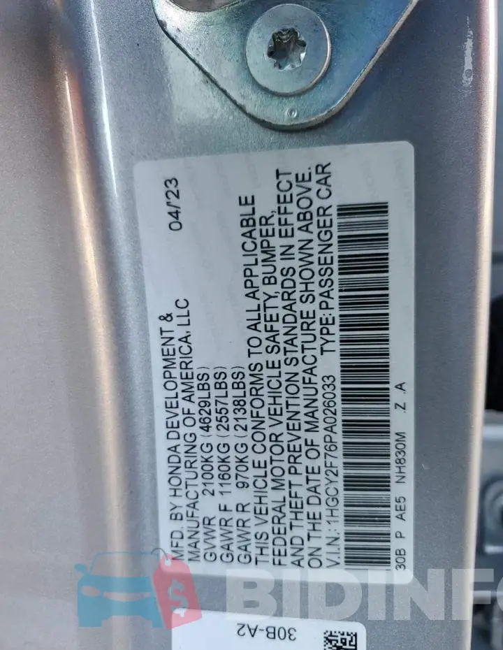 1HGCY2F76PA026033 Photo# 12
