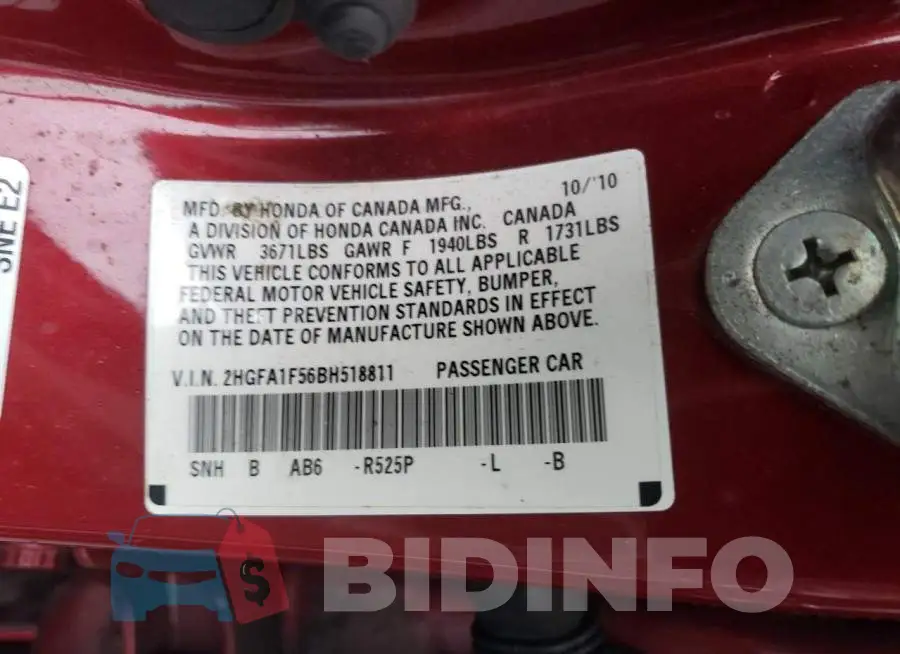 2HGFA1F56BH518811 Photo# 12