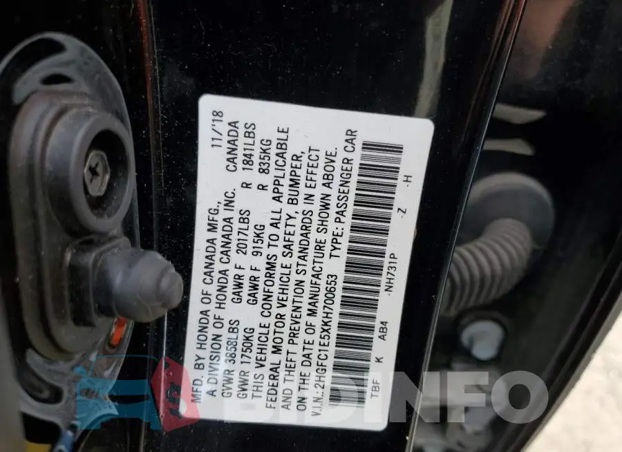 2HGFC1E5XKH700653 Photo# 12