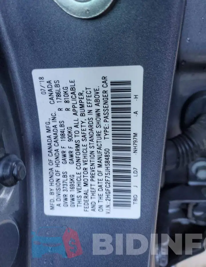 2HGFC2F75JH584850 Photo# 12
