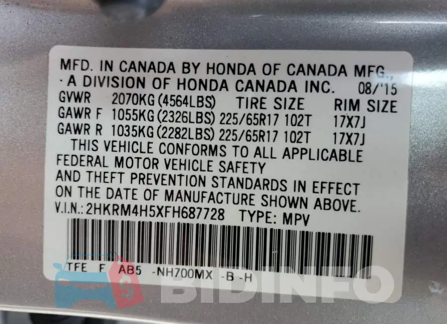 2HKRM4H5XFH687728 Photo# 13