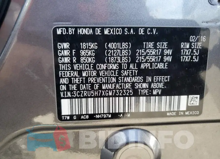 3CZRU5H7XGM732325 Photo# 13