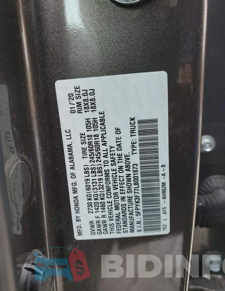 5FPYK3F77LB001873 Photo# 12