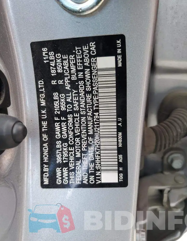 SHHFK7H20HU211794 Photo# 12