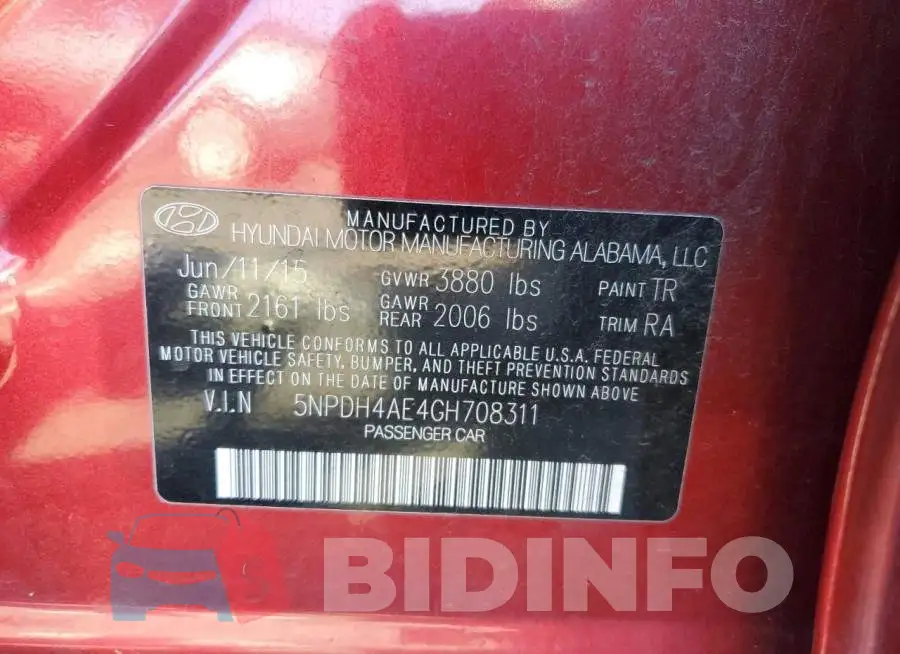 5NPDH4AE4GH708311 Photo# 12