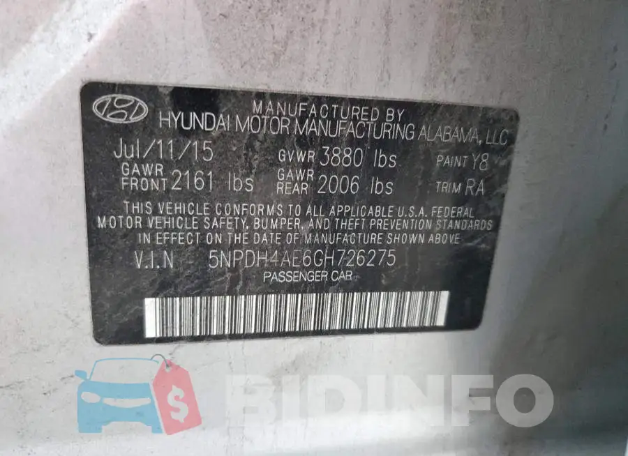 5NPDH4AE6GH726275 Photo# 12