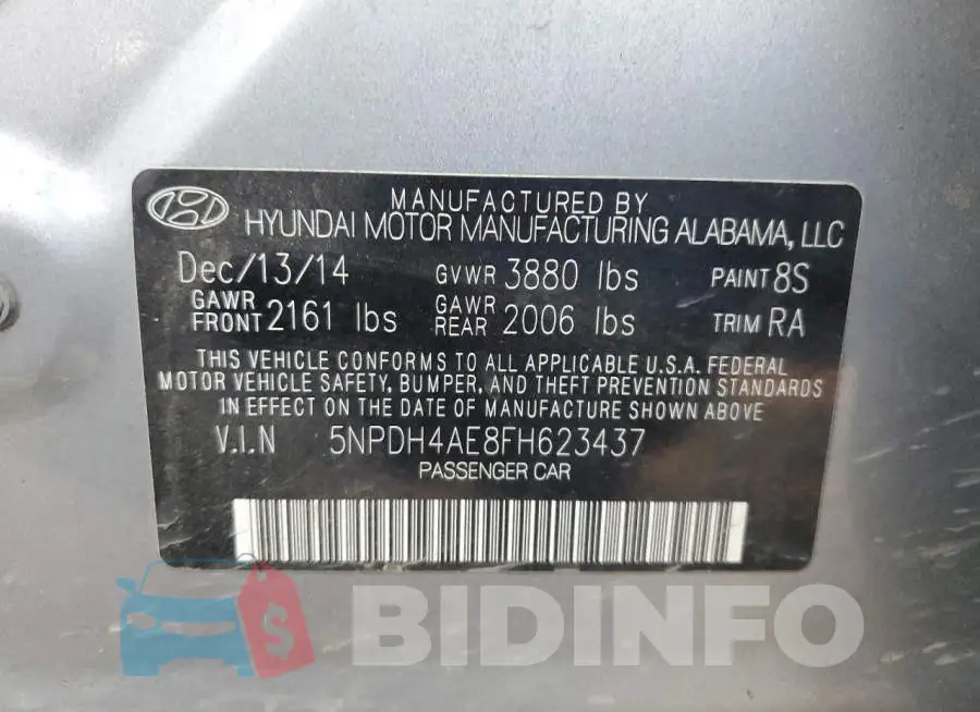 5NPDH4AE8FH623437 Photo# 12