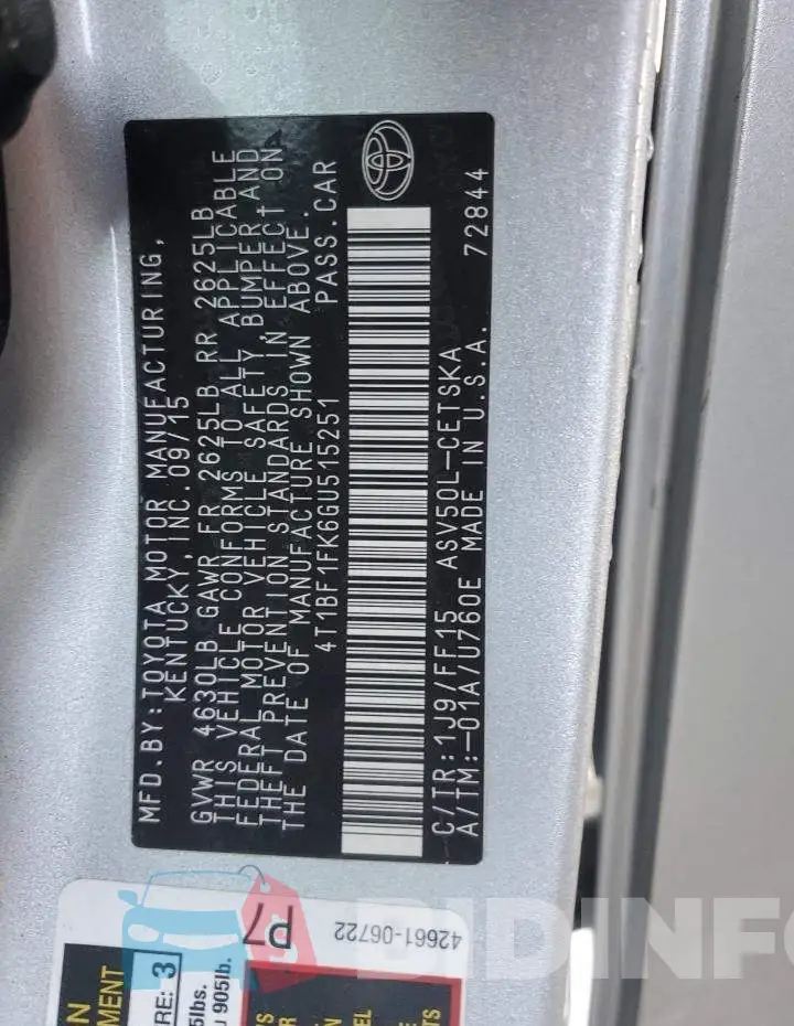4T1BF1FK6GU515251 Photo# 13