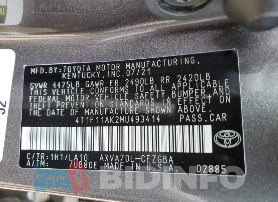4T1F11AK2MU493414 Photo# 12