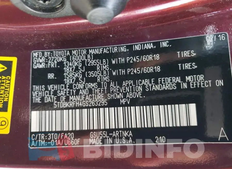 5TDBKRFH4GS263295 Photo# 13