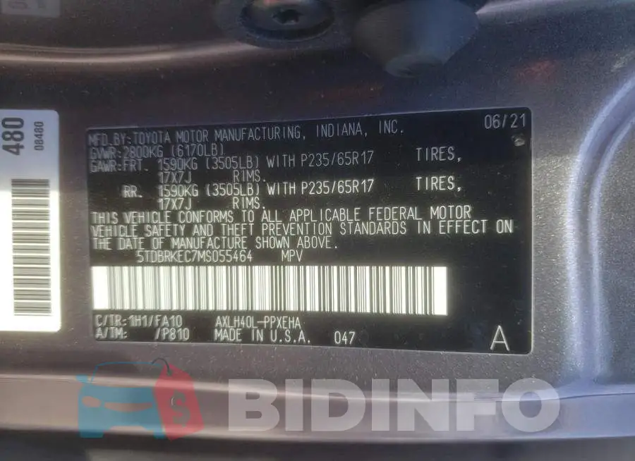 5TDBRKEC7MS055464 Photo# 14