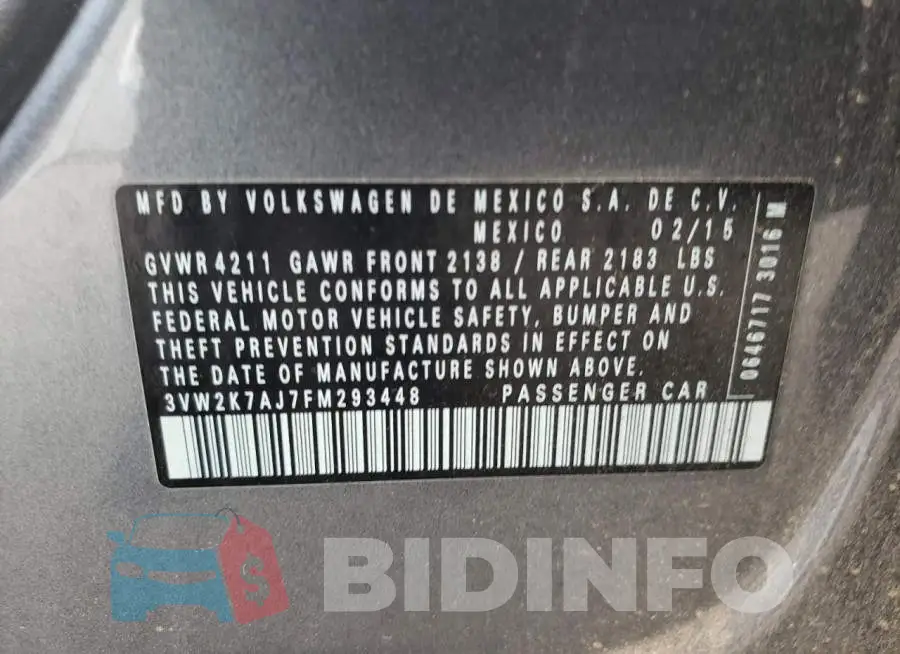 3VW2K7AJ7FM293448 Photo# 13
