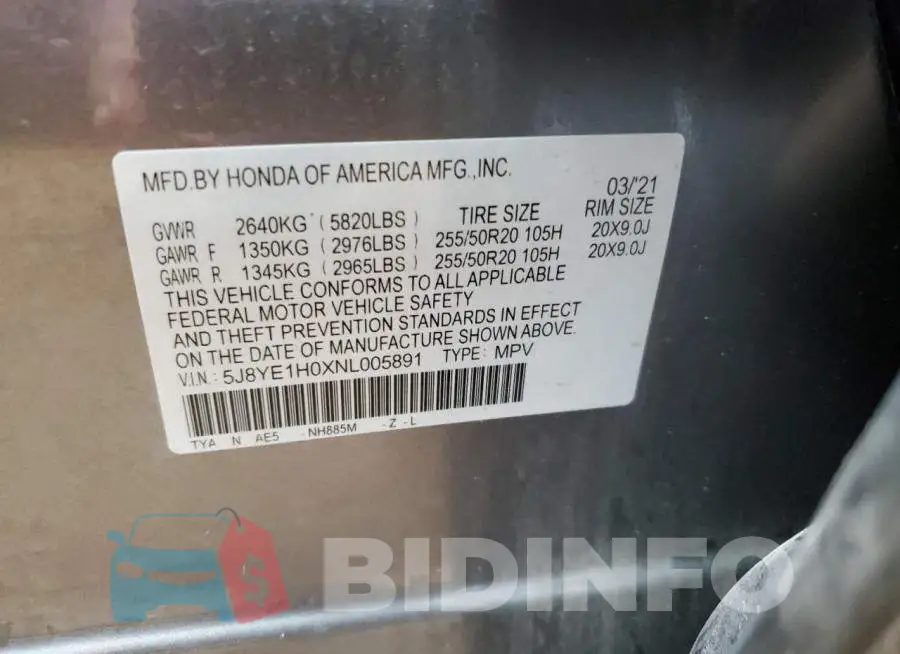 5J8YE1H0XNL005891 Photo# 13