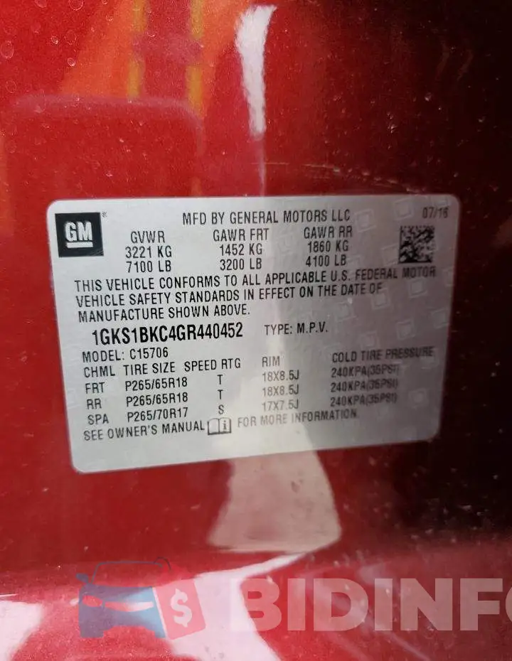 1GKS1BKC4GR440452 Photo# 13