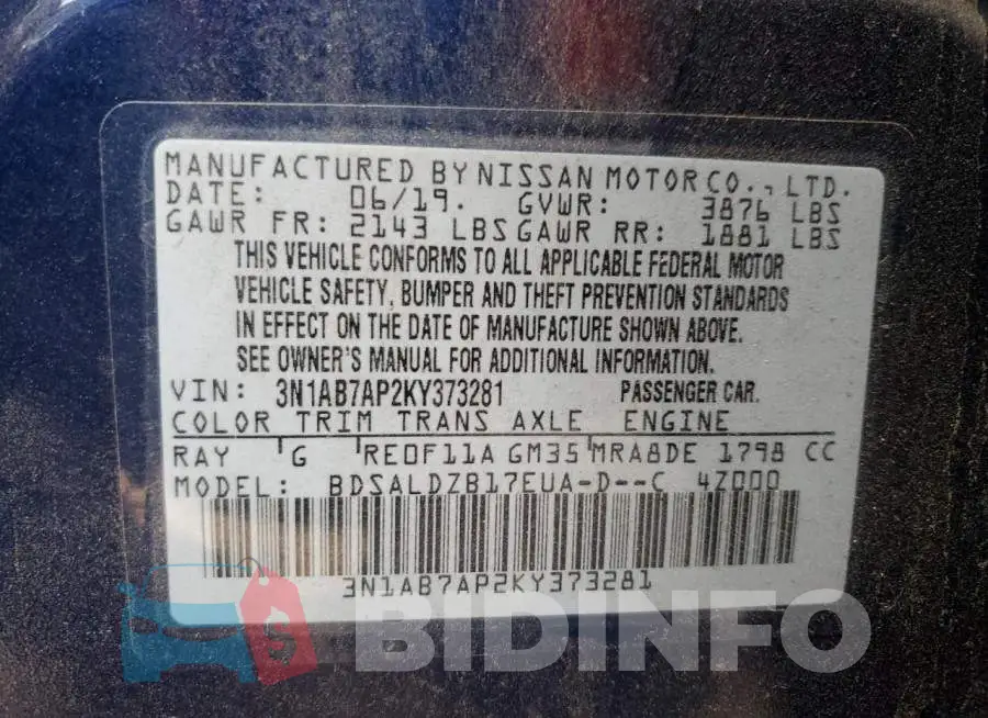 3N1AB7AP2KY373281 Photo# 12