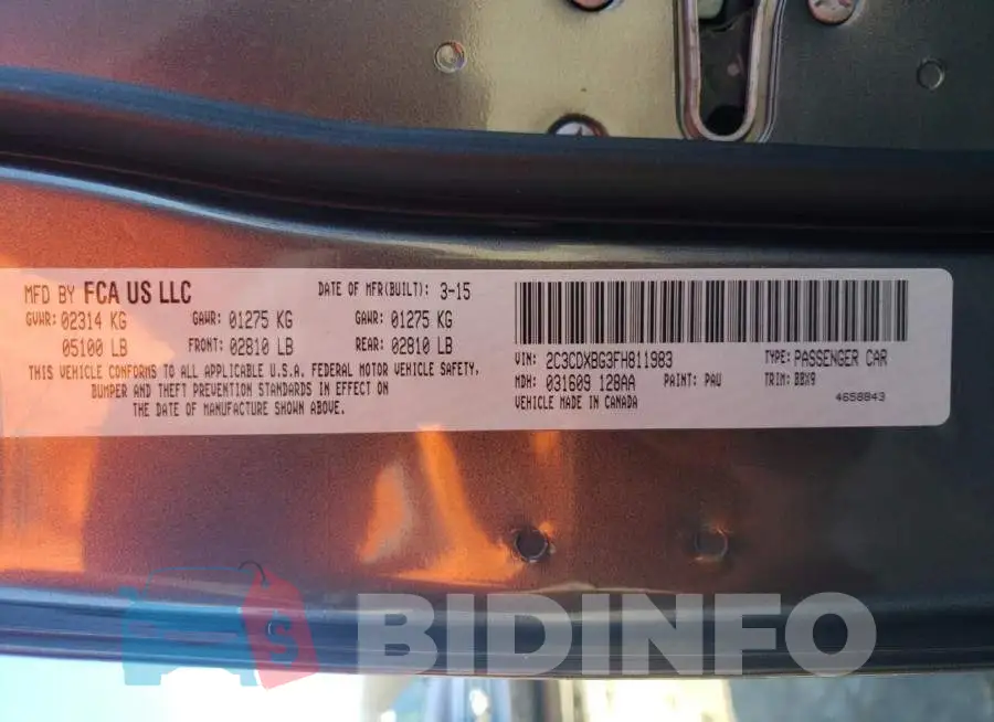 2C3CDXBG3FH811983 Photo# 12