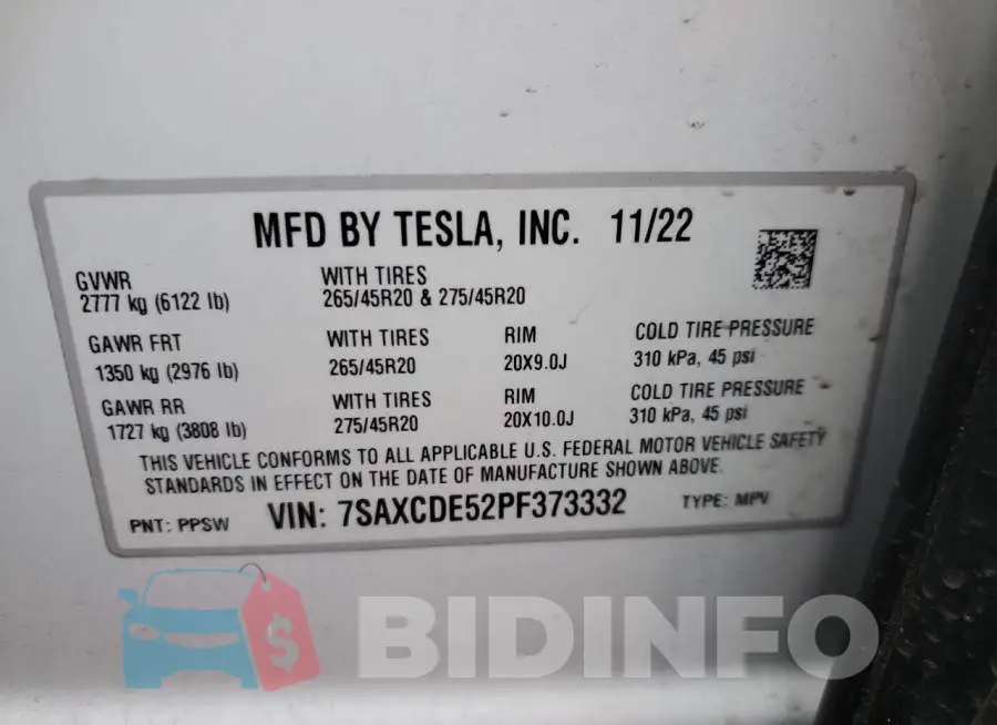 7SAXCDE52PF373332 Photo# 12
