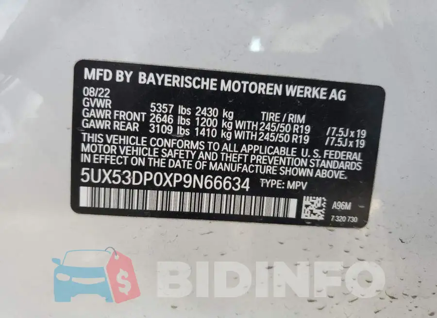 5UX53DP0XP9N66634 Photo# 13
