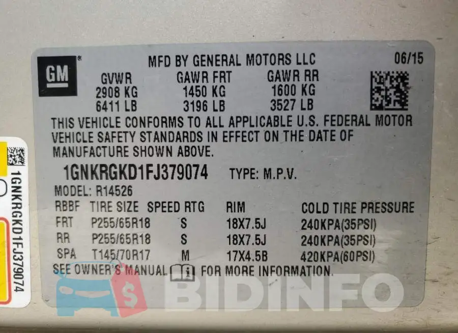 1GNKRGKD1FJ379074 Photo# 13