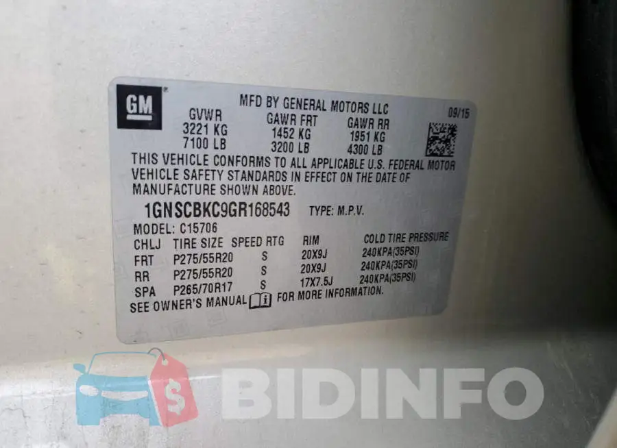 1GNSCBKC9GR168543 Photo# 13