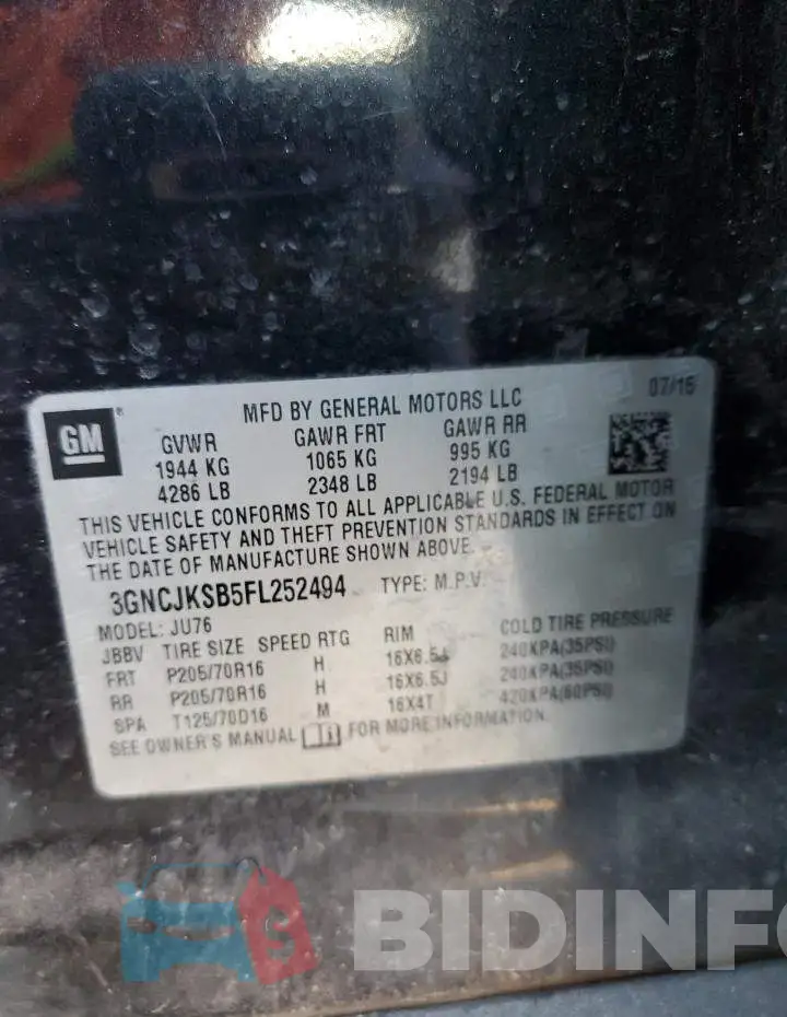 3GNCJKSB5FL252494 Photo# 12