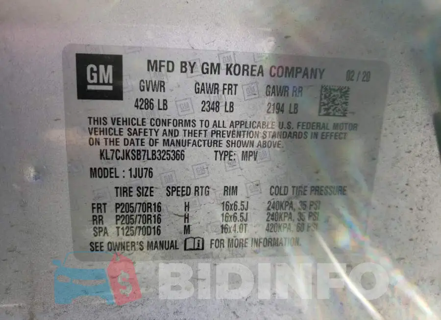 KL7CJKSB7LB325366 Photo# 12