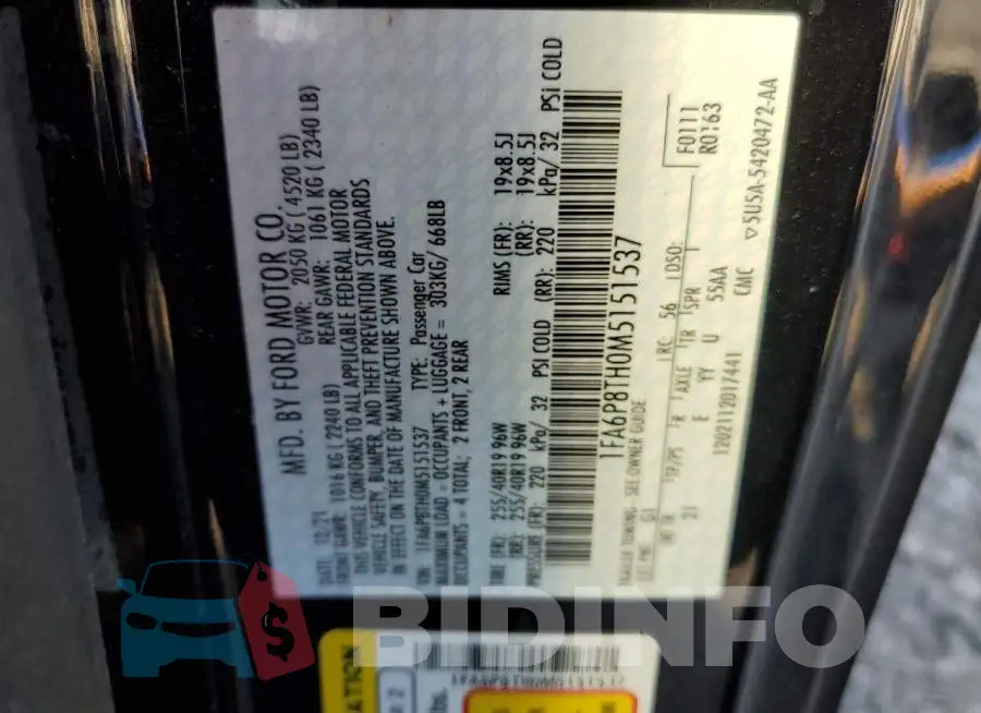 1FA6P8TH0M5151537 Photo# 13