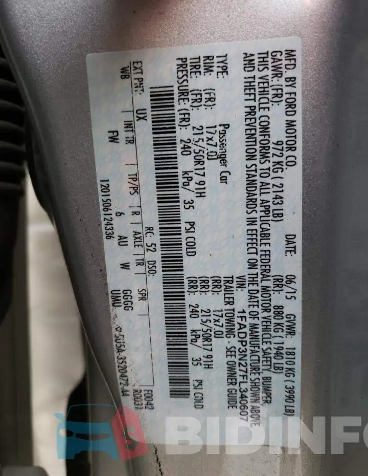 1FADP3N27FL340607 Photo# 12