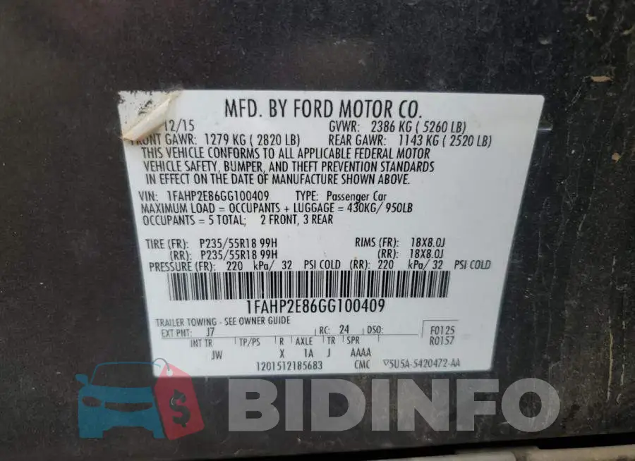 1FAHP2E86GG100409 Photo# 13