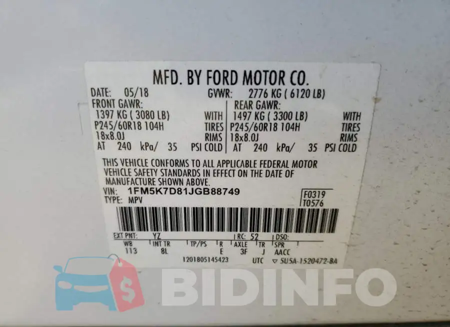 1FM5K7D81JGB88749 Photo# 13