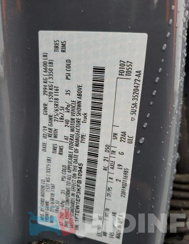1FTEW1EP3KFB10945 Photo# 12