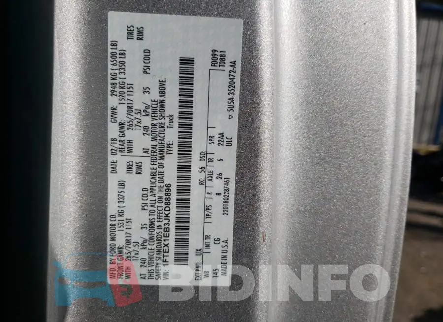 1FTEX1EB3JKD88896 Photo# 12