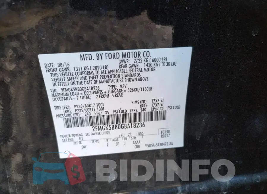 2FMGK5B80GBA18236 Photo# 13