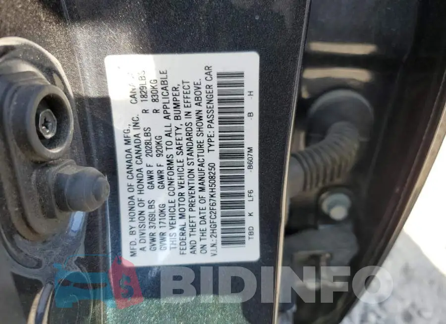 2HGFC2F67KH508250 Photo# 13