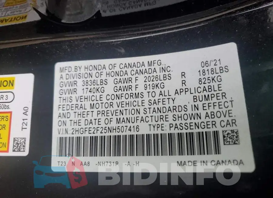 2HGFE2F25NH507416 Photo# 12