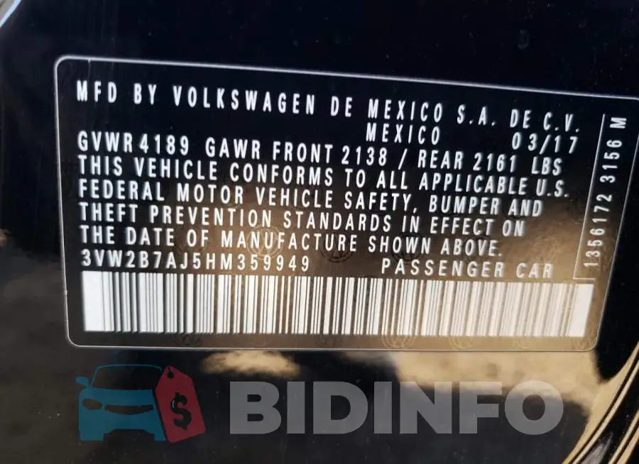 3VW2B7AJ5HM359949 Photo# 12