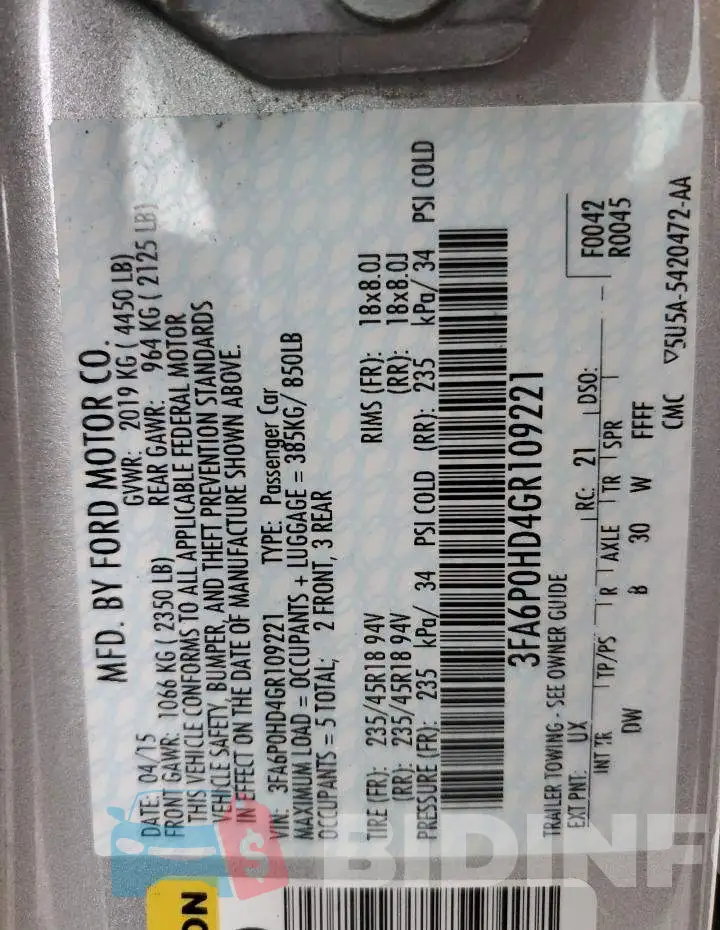 3FA6P0HD4GR109221 Photo# 12