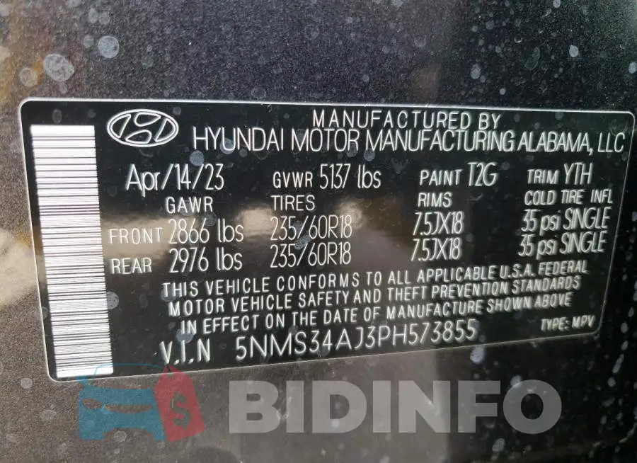 5NMS34AJ3PH573855 Photo# 13
