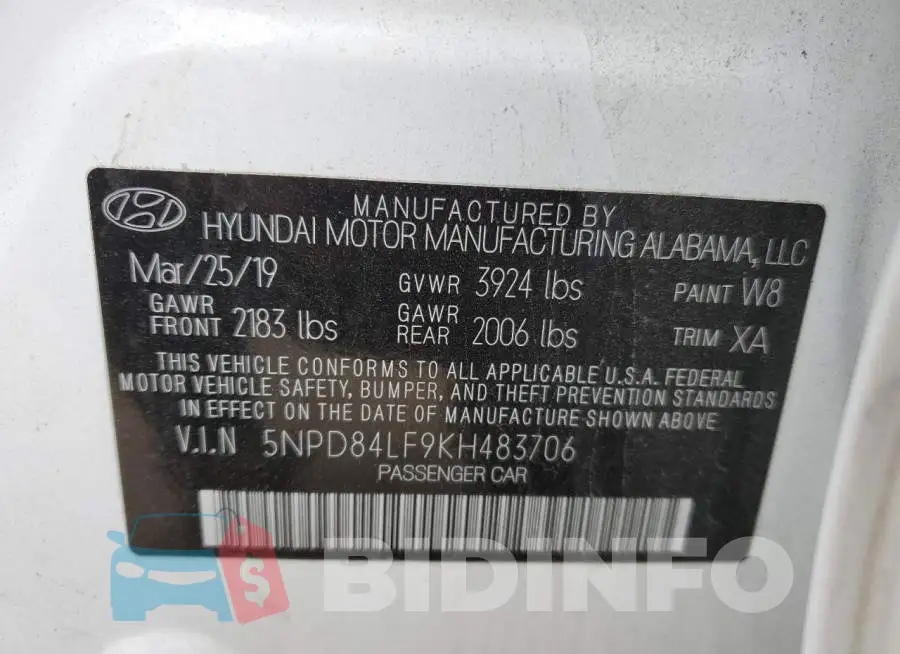 5NPD84LF9KH483706 Photo# 12