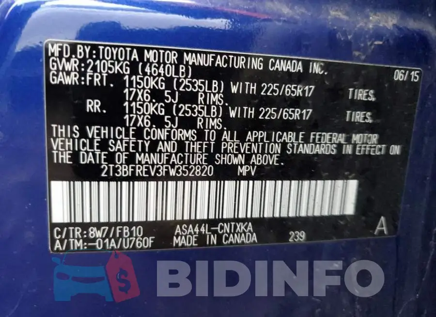 2T3BFREV3FW352820 Photo# 12
