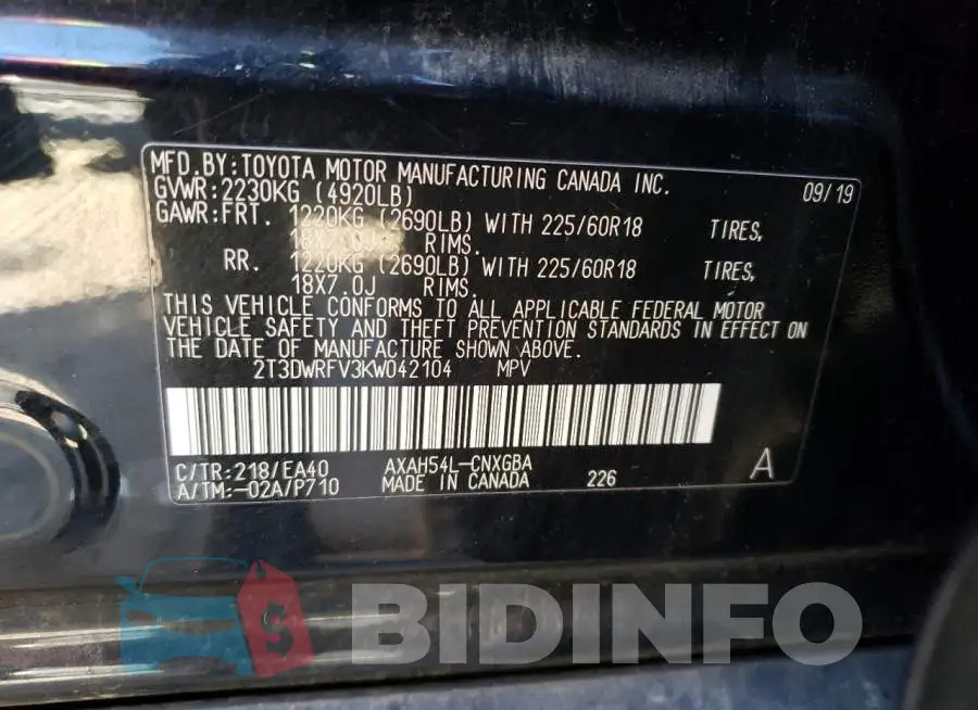 2T3DWRFV3KW042104 Photo# 13