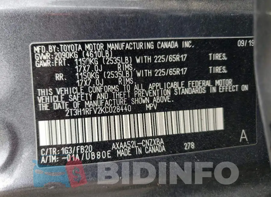 2T3H1RFV2KC028440 Photo# 13