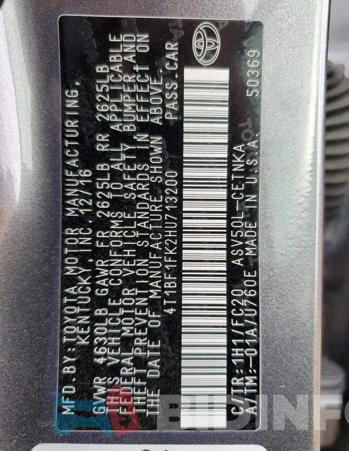 4T1BF1FK2HU713200 Photo# 12