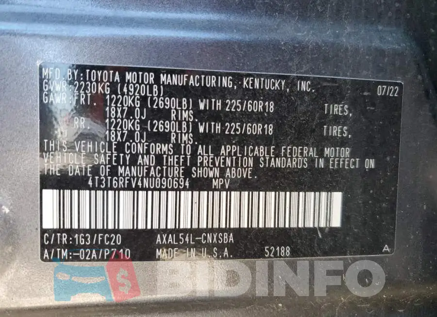 4T3T6RFV4NU090694 Photo# 13