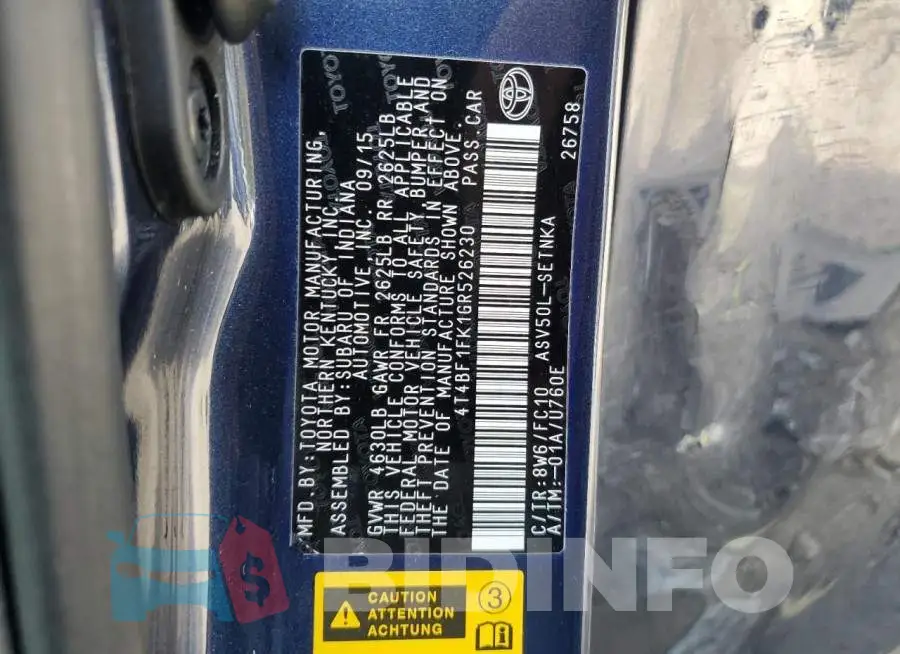 4T4BF1FK1GR526230 Photo# 12