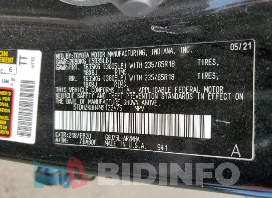 5TDHZRBH4MS122475 Photo# 14