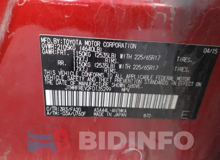 JTMRFREV2FD135299 Photo# 13