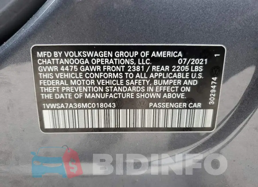 1VWSA7A36MC018043 Photo# 13